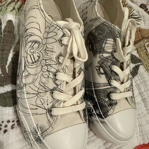 Jimmy Choo Cream Canvas Graphic Lace-Up Sneakers